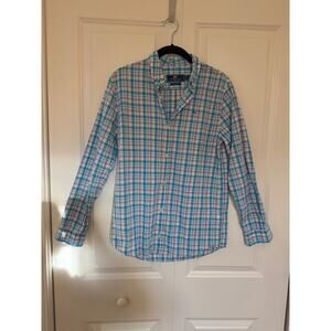 Vineyard Vines Boys Whale Shirt Size L 16 Blue Pink Plaid Cotton Preppy Spring